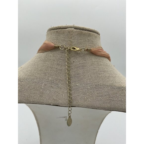 Peach Beaded Necklace With Sheer Ribbon & Pearl Accents By Robert Rose - Picture 3 of 5